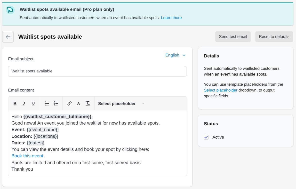 Waitlist spots available email template